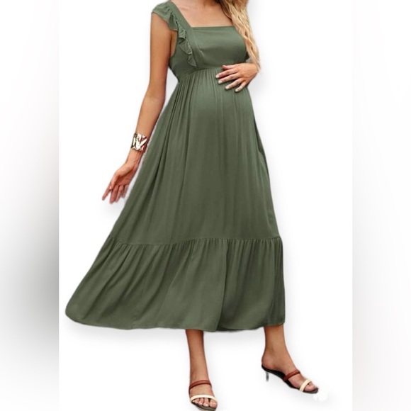 SHEIN Dresses & Skirts - SHEIN, Sz Med, Green, Tie Back Ruffle Trim Dress